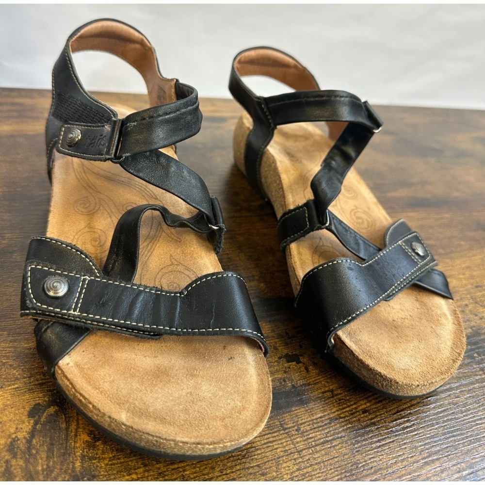 Taos Universe Black Leather Backstrap Sandals Adjustable Size 8-8.5 EUR 39 - Picture 2 of 12